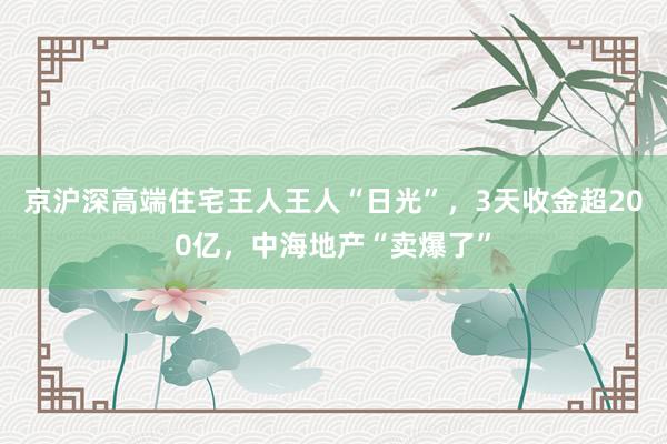 京沪深高端住宅王人王人“日光”，3天收金超200亿，中海地产“卖爆了”